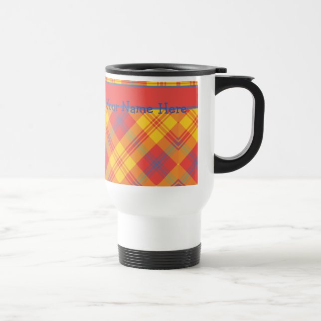 Chic Bright Red Yellow and Blue Plaid Travel Mug (Right)