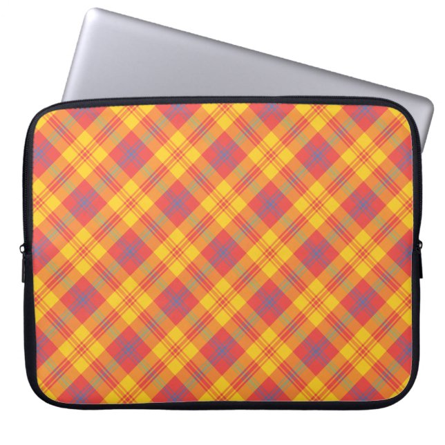 Chic Bright Red Yellow Blue Plaid Laptop Sleeve (Front)