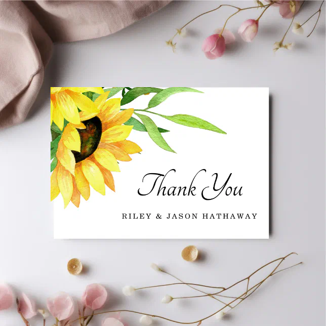 Chic Bright Sunflowers Rustic Wedding Thank You Card | Zazzle