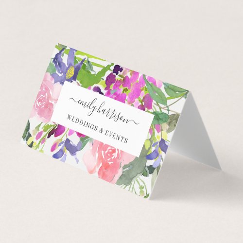 Chic Bright Watercolor Floral Blush Business Card