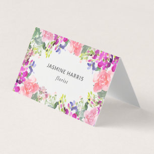 Chic Bright Watercolor Floral Folded Business Card
