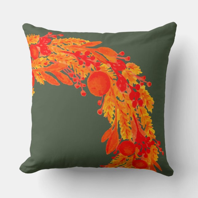 Chic Bright Wreath Winter Holiday Throw Pillow (Front)