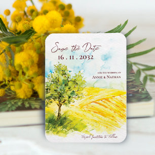Chic Bright Yellow Farmland Landscape Wedding Magnet