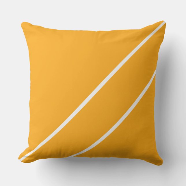 Chic Bright Yellow Orange White Diagonal Stripes Outdoor Pillow (Front)