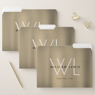 Chic Bronze Brushed Metal Modern Monogram File Folder