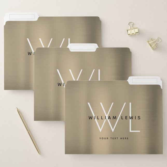 Chic Bronze Brushed Metal Modern Monogram File Folder (Set)