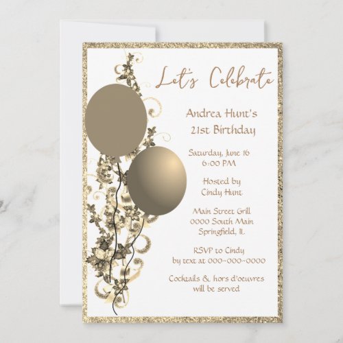 Chic Bronze Gold Glitter Brithday Invitation