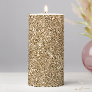 Chic Bronze Gold Glitter   Pillar Candle