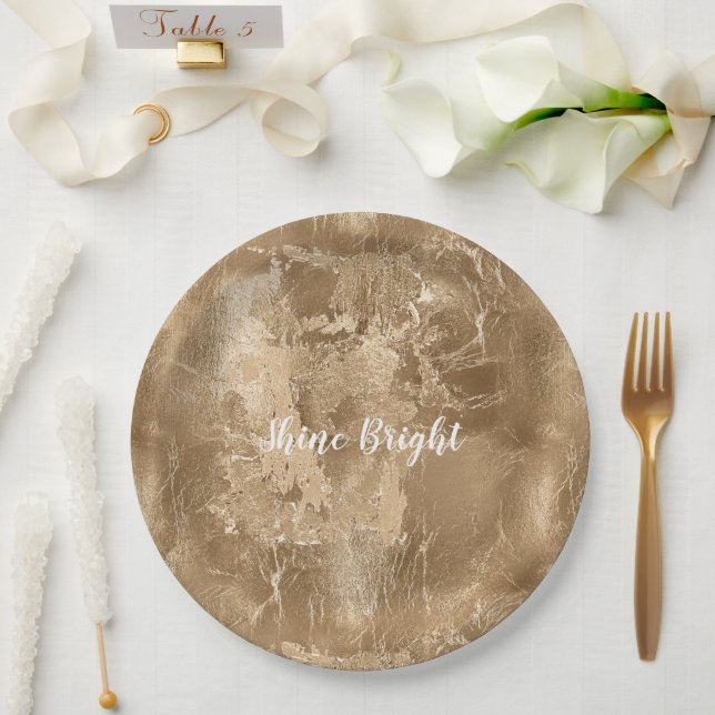 Chic Bronze Gold   Paper Plates (Wedding)
