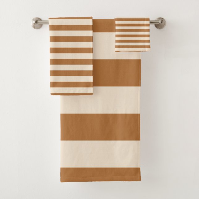 Chic Bronze Off-White Striped pattern Bath Towel Set (Insitu)