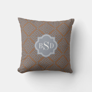 Chic brown abstract geometric pattern monogram throw pillow