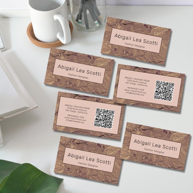 Chic Brown Abstract QR Code Business Card (Creator Uploaded)