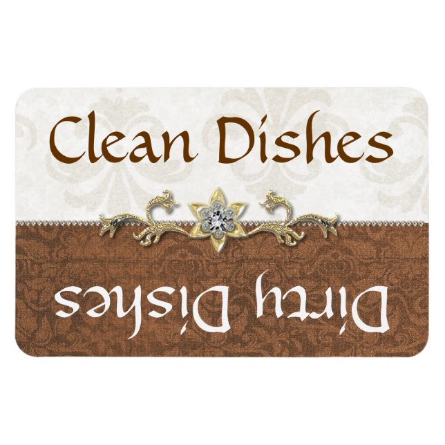 Chic Brown and Ivory Damask Dishwasher Magnet (Horizontal)