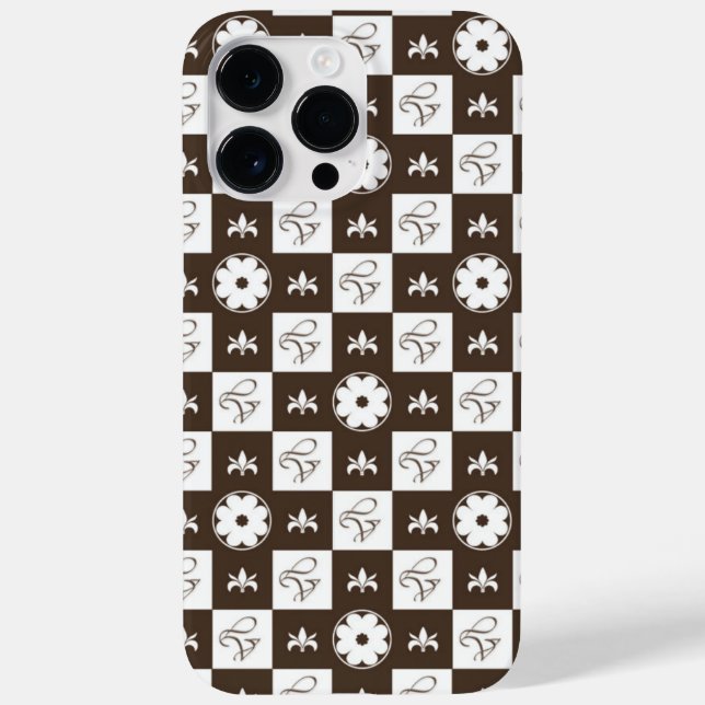 Chic Brown and White Checkered Pattern Case-Mate iPhone Case (Back)