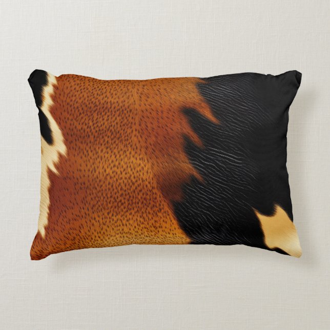 Chic Brown Black Cream Western Cowhide  Accent Pillow (Front)