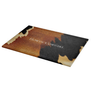 Chic Brown Black Cream Western Cowhide Cutting Board