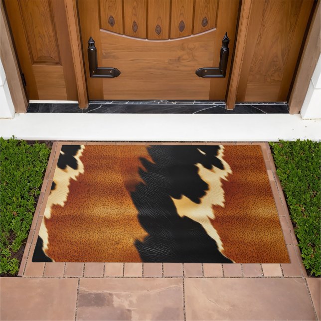 Chic Brown Black Cream Western Cowhide  Doormat (Outdoor)