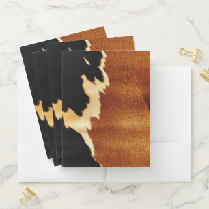 Chic Brown Black Cream Western Cowhide Pocket Folder