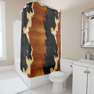 Chic Brown Black Cream Western Cowhide Shower Curtain