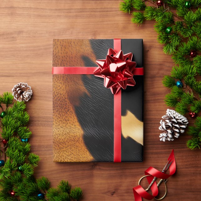 Chic Brown Black Cream Western Cowhide  Wrapping Paper (Holiday Gift)