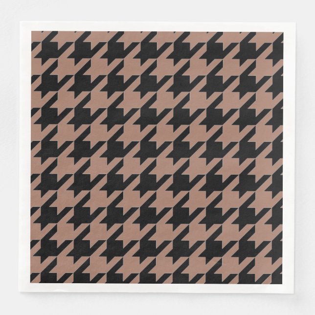 Chic brown black houndstooth pattern paper dinner napkins (Front)