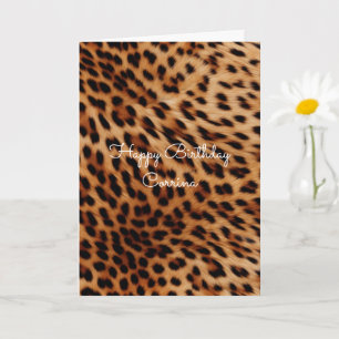 Chic Brown Black Leopard Print Birthday Card