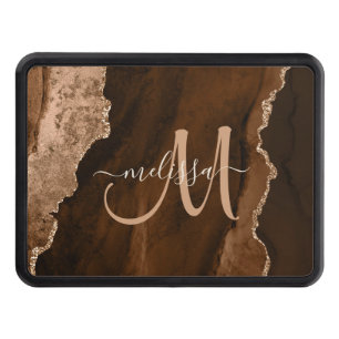 Chic Brown Blush Glitter Agate Custom Monogram Hitch Cover