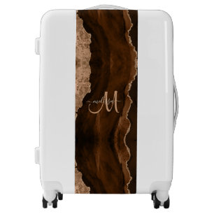 Chic Brown Blush Glitter Agate Custom Monogram Luggage