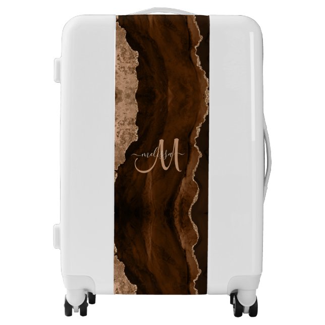 Chic Brown Blush Glitter Agate Custom Monogram Luggage (Front)