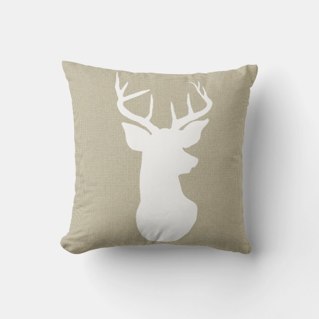 Chic Brown Burlap Rustic Antler Deer Country Throw Pillow (Front)