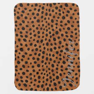 Chic brown cheetah print monogram baby blanket