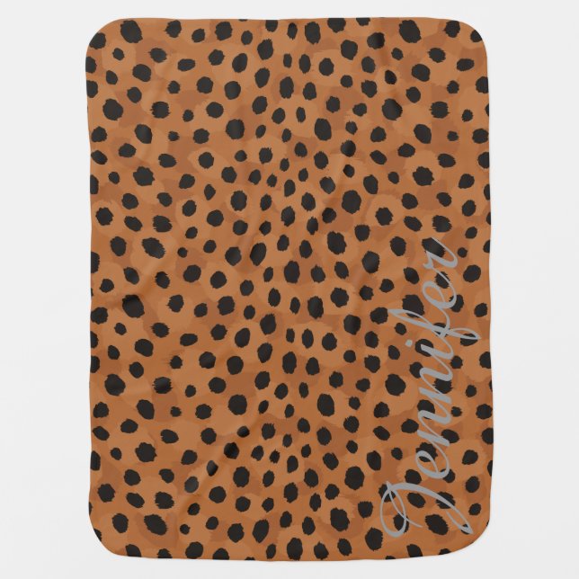 Chic brown cheetah print monogram baby blanket (Front)