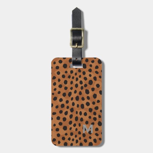 Chic brown cheetah print monogram luggage tag