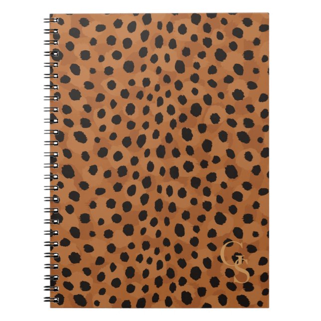 Chic brown cheetah print monogram notebook (Front)
