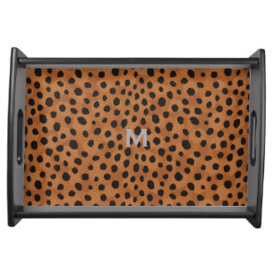 Chic brown cheetah print monogram serving tray