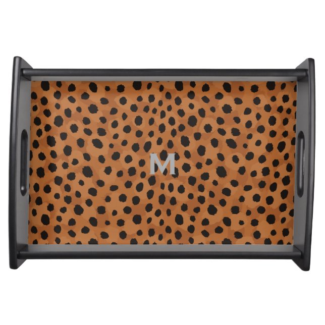 Chic brown cheetah print monogram serving tray (Front)