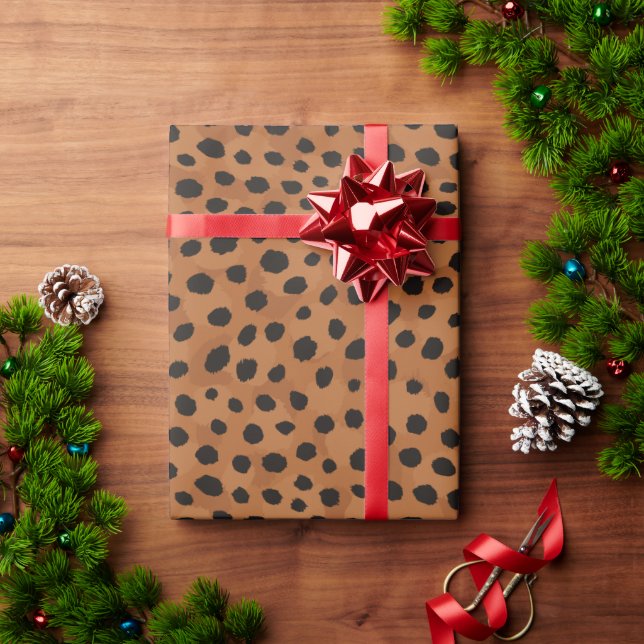 Chic brown cheetah print monogram wrapping paper (Holiday Gift)