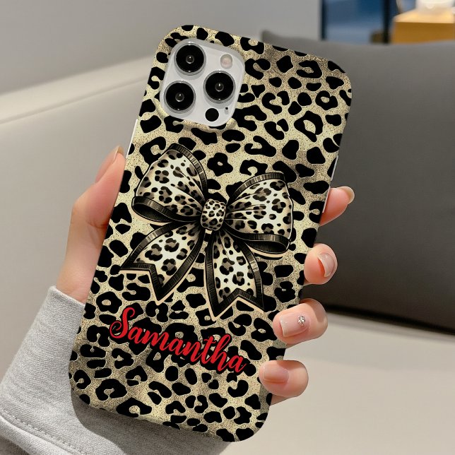 Chic Brown Coquette Leopard Bow Monogram Case-Mate iPhone Case (Creator Uploaded)