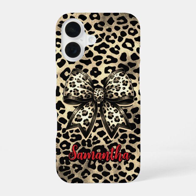 Chic Brown Coquette Leopard Bow Monogram Iphone Case (Back)
