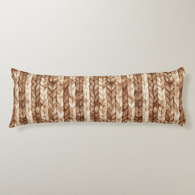 Chic Brown Cream Faux Woven Stripes Body Pillow (Front)