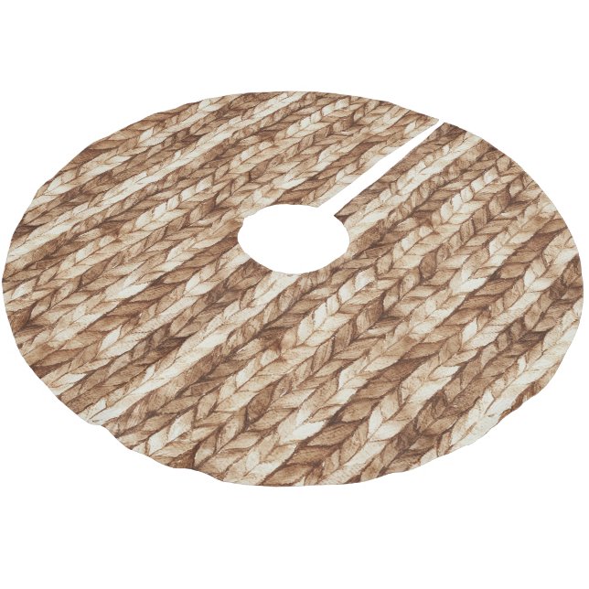 Chic Brown Cream Faux Woven Stripes Brushed Polyester Tree Skirt (Angled)