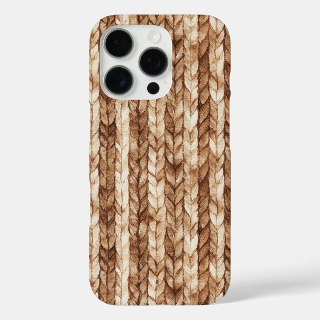 Chic Brown Cream Faux Woven Stripes Case-Mate iPhone Case (Back)