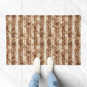 Chic Brown Cream Faux Woven Stripes Doormat