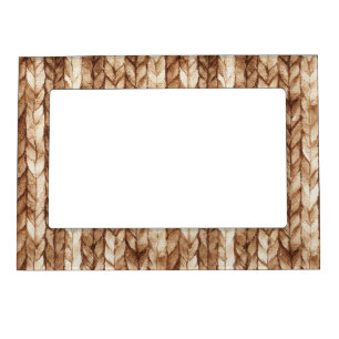 Chic Brown Cream Faux Woven Stripes Magnetic Frame