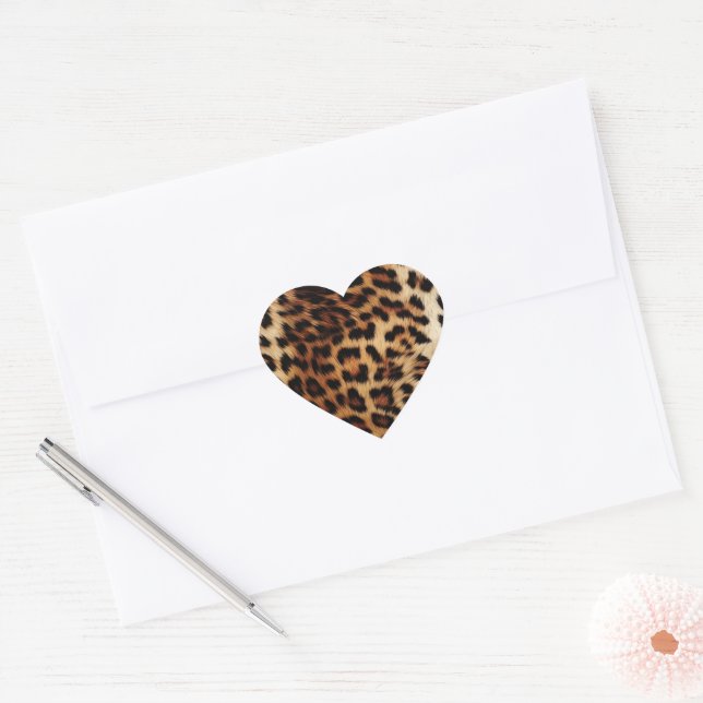 Chic Brown Cream Leopard  Heart Sticker (Envelope)