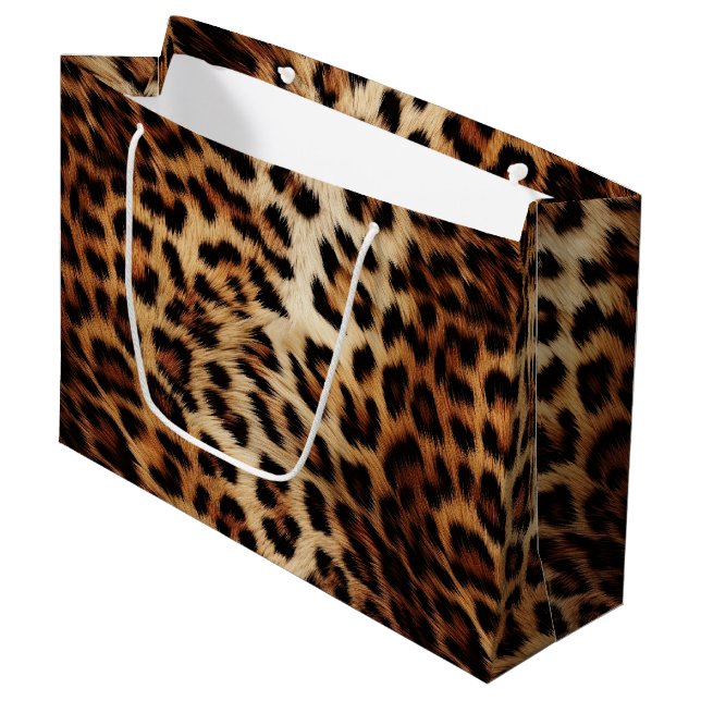 Chic Brown Cream Leopard  Large Gift Bag (Front Angled)