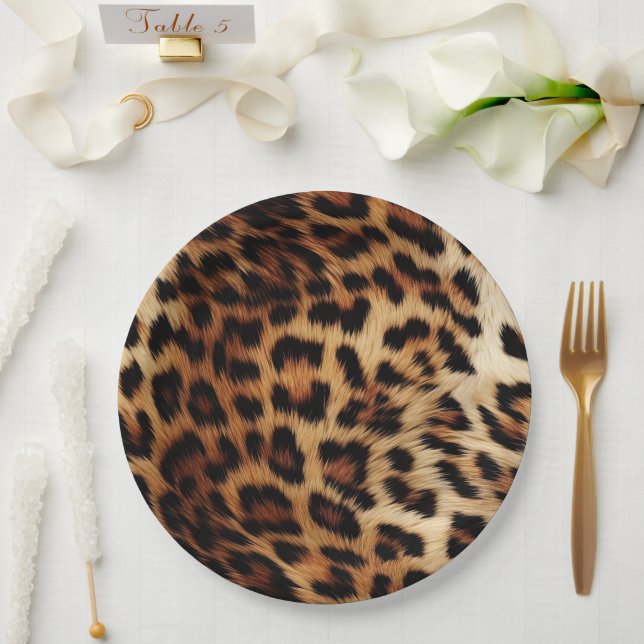 Chic Brown Cream Leopard Paper Plates (Wedding)