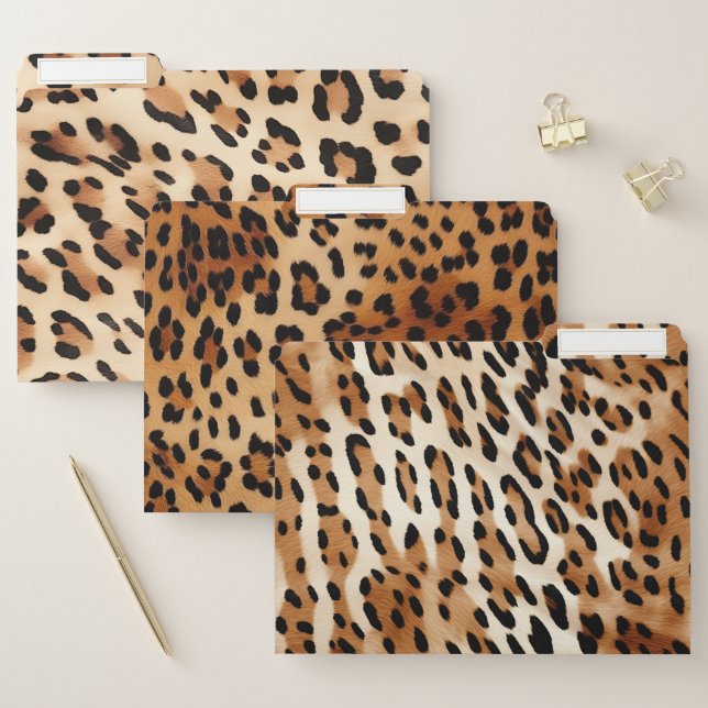 Chic Brown Cream Leopard Print File Folder (Set)