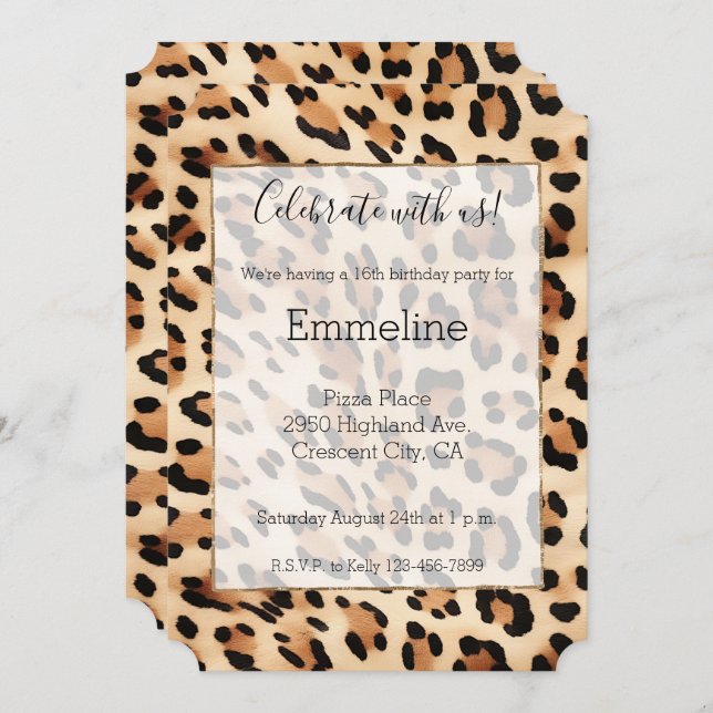 Chic Brown Cream Leopard Print Invitation (Front/Back)