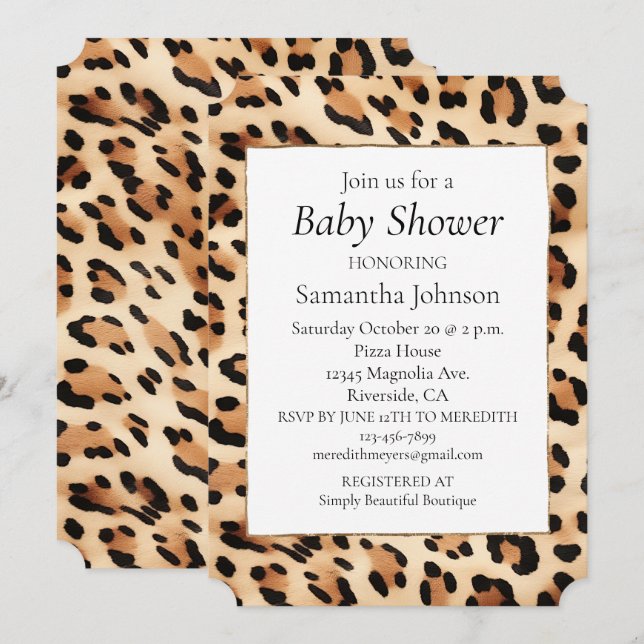 Chic Brown Cream Leopard Print Invitation (Front/Back)